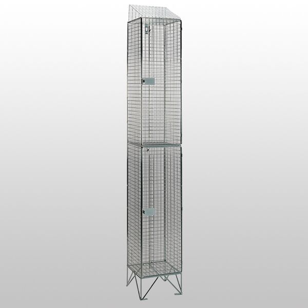 2 Door Nest of 1 Mesh Locker with Sloping Tops by AMP Wire