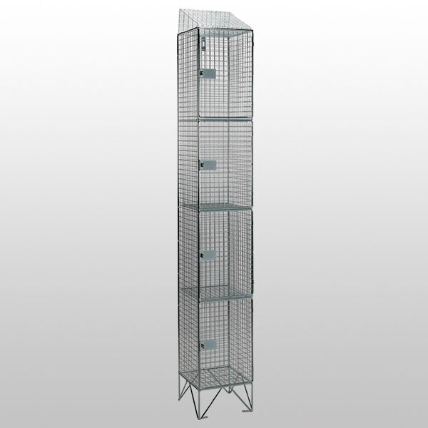 4 Door Nest of 1 Mesh Locker with Sloping Tops by AMP Wire