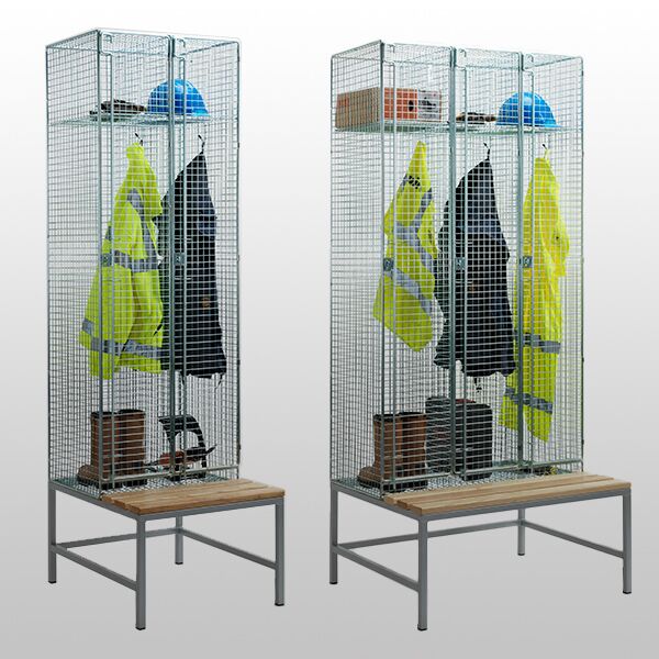 1 Door Mesh Locker with Bench Seating Nested