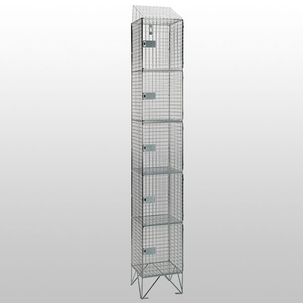 5 Door Nest of 1 Mesh Locker with Sloping Tops by AMP Wire